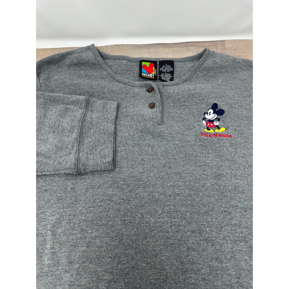 Mickey Unlimited Disney "The Mouse" Gray‎ Thermal 3/4 Sleeve top Size Large